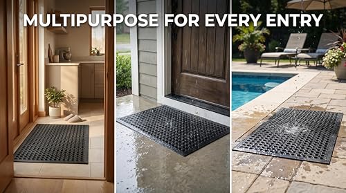 Lovinland Large Rubber Doormat for Outside - 60 x 35 Heavy Duty Outdoor Drainage Mat with Holes - Anti Slip Floor Mat for Commercial Kitchen, Pool, Restaurant, Garage, Bar, Entrance, Wet Area, Garden