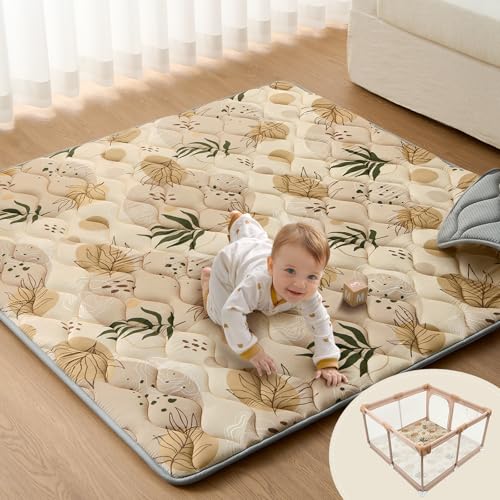 Blissful Diary Baby Play Mat, 59x59 Thick and Larger Soft Cushioned Foam Mat for Floor, Non-Slip Washable Playmat for Toddlers, Earth Tones Design - color: Earth Tones, size: 59" X 59"