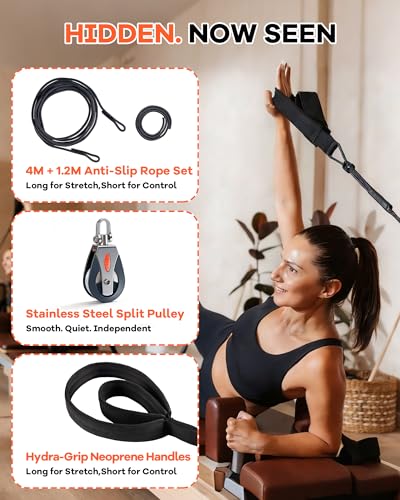 Pilates Reformer Straps with Rope Divider – 2 PCS Unilateral Training Kit, Correct Muscle Imbalance, Independent Arm Movement, Upgrade Split Rope System for Home Studio Workouts - size: 4M+1.2M