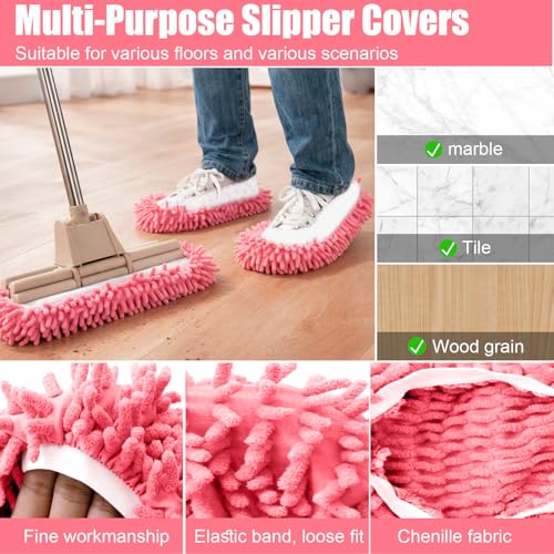 1 Pair Floor Cleaning Mop Slippers Set, Slip On Mopping Accessories for Indoor Household Floor Care and Daily Cleaning Tasks(Pink) - color: Pink
