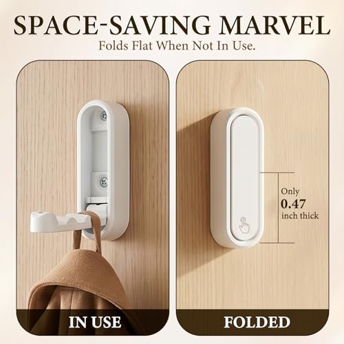 Folding Coat Hooks White, 2 Pack Heavy Duty Zinc Alloy Folding Wall Hooks, Foldable Wall Hook for Hanging Clothes, Bags, Hats, Towels, Keys (White, 2 Pack) - color: White, size: 2 Pack