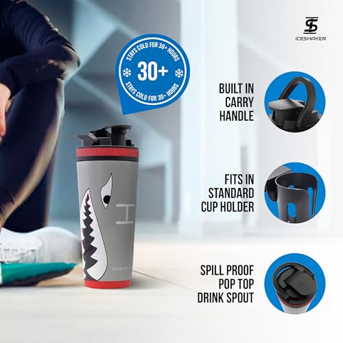 Ice Shaker Insulated Stainless Steel Shaker Bottle | 26oz, Warthog | Cold for 30+ Hours | Insulated Cup with Twist-on Agitator | Odor-Free Bottle for Protein Shakes, Water, Smoothies, Cocktails - color: Warthog