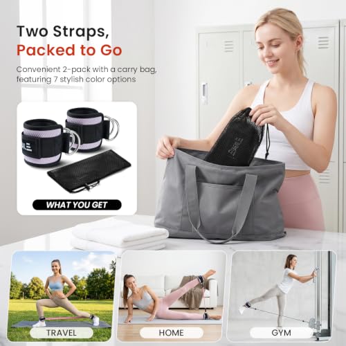 BAGAIL Ankle Straps for Cable Machines (2 Pack), Double D-Ring Ankle Cuffs with Extra Thick Padding, Adjustable Fit for Women & Men Glute Kickbacks, Hip Abductors & Leg Curls, Includes Mesh Bag - color: Lilac