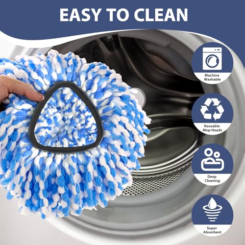 Nuorest Spin Mop Replacement Set for O-Ceda 2-Tank System, Includes 2 Mop Head Replacement, 1 Mop Handle (30-58in Adjustable 4-Section Pole), 1 Spin Base - size: 2 Heads+1 Handle+1 Base(2-TANK)