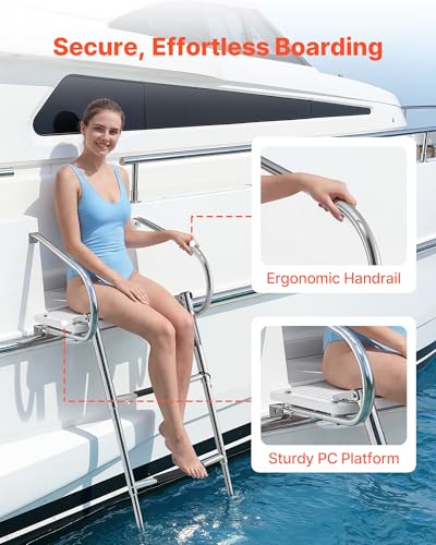 VEVOR Boat Ladder, 3 Steps Stainless Steel Telescoping Folding Swim Deck Ladder for Rear Entry Inboard, 400 lbs Capacity with Wide Non-Slip Steps & Handrails, for Outboards, Yacht, Pontoon Boats - size: 3 Steps