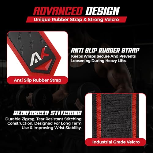 AKTV8 Wrist Wraps for Weightlifting, 18"&24" Heavy Duty Stiff Wrist Support | 3inch Wide Firm Elastic, Reinforced Thumb Loop, Built for Heavy Bench Press, Overhead Press, Powerlifting & Strength Training - color: Red/Black, size: 18 Inches