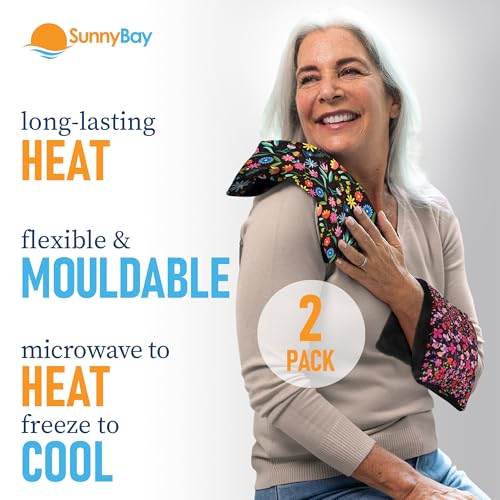 SunnyBay Small Microwave Heating Pad, Microwavable Bean Bag Cold/Hot Wrap for Neck, Shoulder & Back Pain Relief, Moist Heat Cotton-Fleece Pack, 6x11 Inches, Meadow & Melody Flowers, Pack of 2 - color: Pack of 2 - Meadow & Melody Flowers