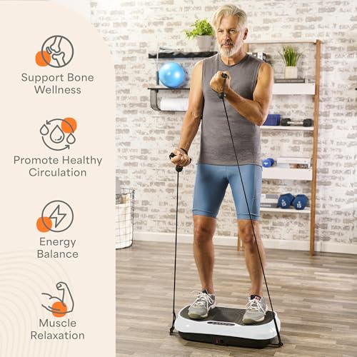 Lifepro Waver Mini Vibration Plate Exercise Machine with Resistance Bands | Compact Design, 99 Speed Levels, 10 Presets, Non-Slip Surface — Vibration Plate for Lymphatic Drainage, Full Body Workout - color: White