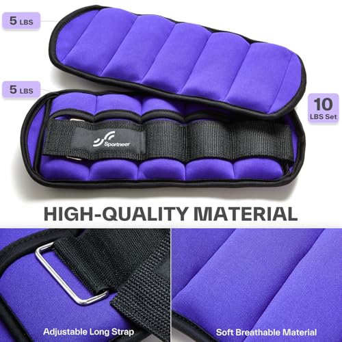 Sportneer Adjustable Ankle Weights Set - 1 Pair (2-10 lbs) Removable Sandbags for Women & Men, Comfortable Neoprene Leg Weights for Walking, Running, Pilates, Yoga, Home Workout & Physical Therapy - color: Purple