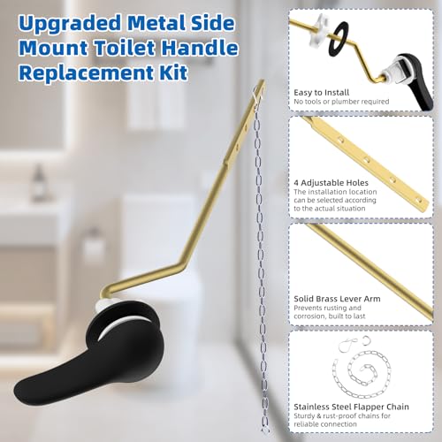 Hibbent Metal Side Mount Toilet Handle Replacement Kit, Matte Black | Upgraded Metal Flush Lever, Universal Toilet Flush Handle Fit Side Tanks, Stainless Steel Flapper Chains, 4 Adjustable Holes - color: Matte Black, style: Classic Side Mount