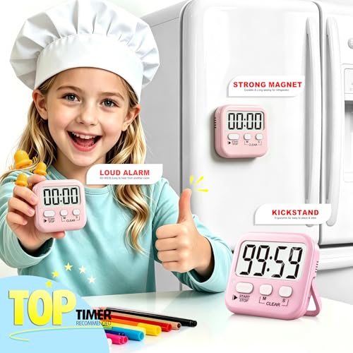 Antonki 2 Pack Digital Timer for Kids, Magnetic Countdown Kitchen Timers for Cooking, Egg, Classroom, Teacher, Exercise, Study, Oven - Battery Included - color: Relaxing Pink