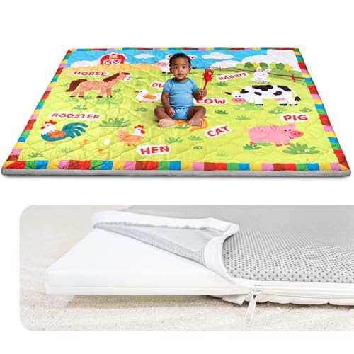 Baby Play Mat, 71x59 Playpen Mat with Machine Washable Cover | Removable, Thicken Cushioning Playmats for Baby, Non-Slip Bottom, Easy to Clean for Infants, Farm - color: Farm, size: 71" X 59"