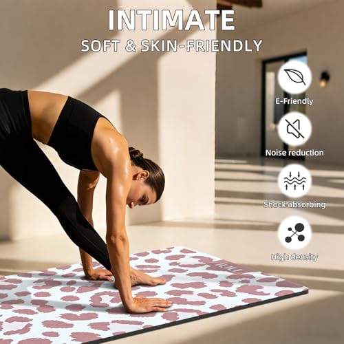 ILILI Yoga Mat Leopard Print Yoga Mat 8mm, Suede & TPE Thick Exercise Mat, Workout Mat for Women Men, 72''x25'' Fitness Mat with Strap for Home Gym, Yoga, Pilates, Stretching - color: Pink