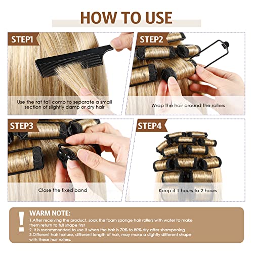 Syhood 43 Pcs Foam Sponge Hair Rollers Women 0.59 Inch Soft Sleeping Curlers Flexible Sponge Curler Tool and Rat Tail Comb for Hair Styling Hairdressing Overnight Curl and Volume(Black) - color: Black