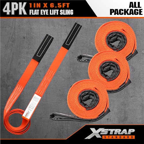XSTRAP STANDARD 4PK 1"x6.5ft Lifting Sling Straps 2000 lb Vertical Capacity | 1600 lbs Choker / 4000 lbs Basket Capacity, 5:1 Safety Factor Polyester Web Slings for Rigging, Hoist, Tree Stump Removal - style: 4PK 1''x6.5ft