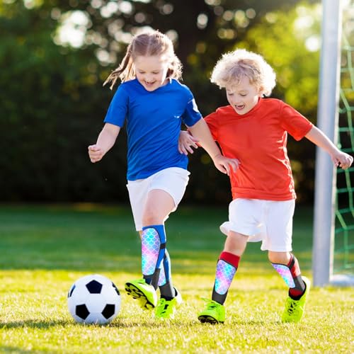 Soccer Shin Guards for Kids Girls Toddler, Shin Pads Shin Guard Equipment with Ankle and Leg Calf Protection Shin Guards Soccer for Kids 2-7 Years - color: Blue Mermaid