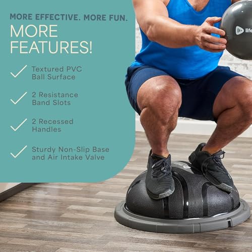 Lifepro Horizon Half Balance Ball Trainer with 440 lb Capacity Stability | half balance ball for full-body training, core strengthening and home gym fitness routines. Includes a pilates ball - color: Black