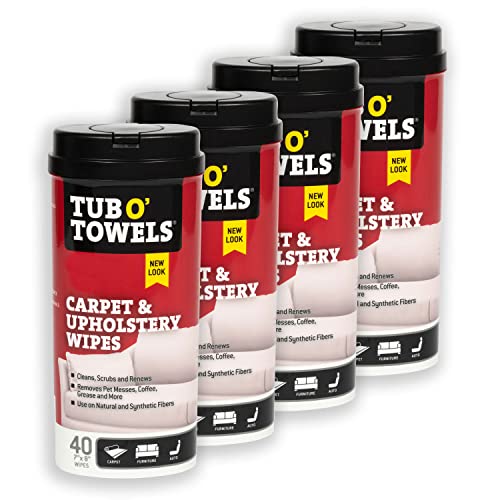 Tub O' Towels Carpet & Upholstery Cleaning Wipes 4 Pack – 7 x 8 Pre-Moistened Multi Surface Fabric Cleaning Wipes, 40 Count for Carpet, Rugs & Furniture - style: 4-Pack