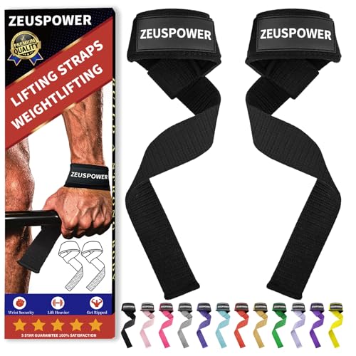 Lifting Straps Wrist Straps for Weightlifting Gym Straps Weight Lifting Deadlift Workout Women Men Dumbbell Straps for Hand RDL Strap Exercise Straps Dead Lift Cotton Neoprene Padded Zeus Power - color: 14-Black No Silicone