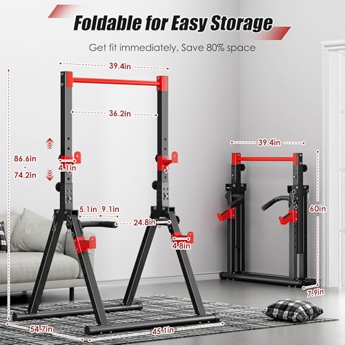 soges Foldable Power Tower, Pull Up Dip Station for Home Gym, 500 LBS Capacity Power Tower with Triangular Design, Adjustable Height Pull Up Bar for Full Body Workout