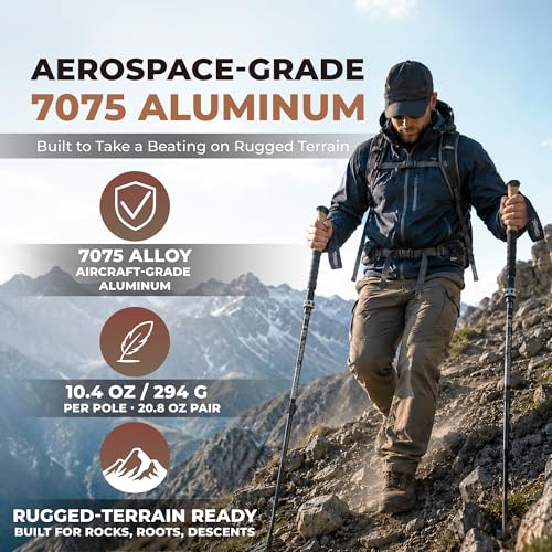 Trekology Trek-Z Collapsible Hiking & Trekking Poles - Balance Support for Seniors, Women, and Men, 2pc Per Set - color: Cork Black, size: 115–135 cm (for Height: 5’5” to 6’5”)
