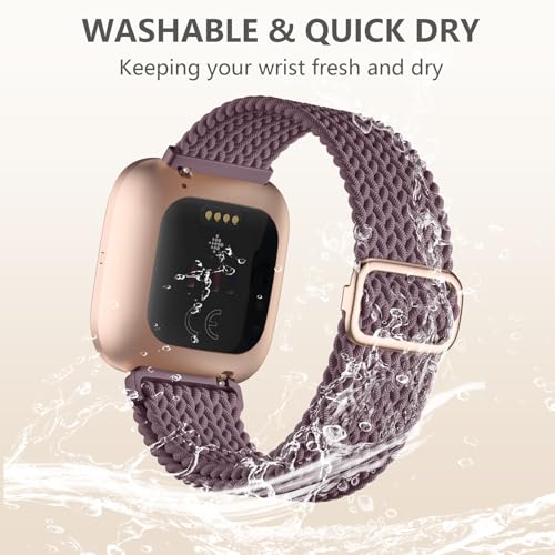 Maledan Braided Bands Compatible with Fitbit Versa 2 for Women Men, Soft Stretchy Breathable Bracelet Replacement Band for Fitbit Versa 2/SE/Straps, Purple - color: 4-Purple