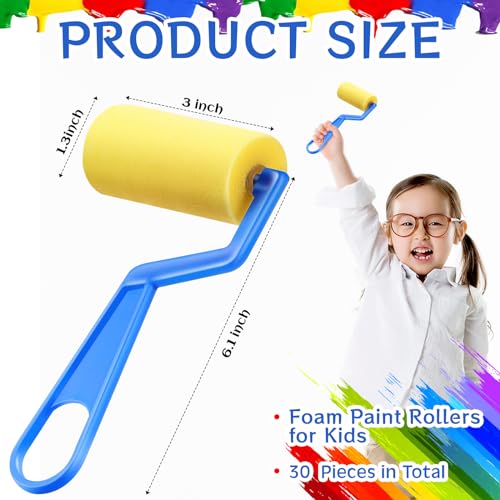 Tenceur 3 Inch Foam Paint Rollers Painting Sponge Roller Small Sponge Paint with Plastic Handle for Artists Kids Back to School Gifts Educational Graffiti Painting Art Craft Supplies(Blue,30 Pcs) - color: Blue