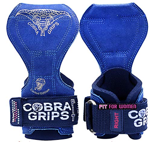 Cobra Grips Weight Lifting Gloves with Adjustable Neoprene Padded Wrist Wraps - Heavy Duty Alternative to Power Lifting Hooks for Deadlifts - color: FIT Blue Leather, size: 4.25 - 7.0"