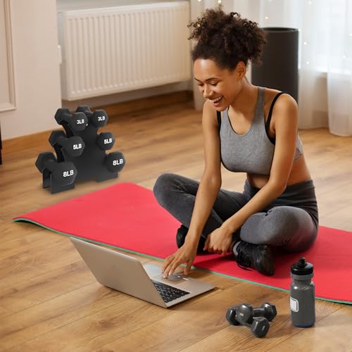 BalanceFrom Neoprene Coated Iron Dumbbell Hex Weights Set with Stand – Color-Coded or Black Options with Non-Slip Grip for Strength Training, Resistance Workouts, and Home Gym Fitness - style: 32LBS Set