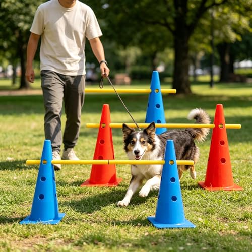 TNZMART Agility Hurdles Dog Jumps and Weave Poles Training Equipment Set Adjustable Dog Cones Obstacle Course for Backyard Portable Canine Exercise Kit with Carry Bag (Mix 4, 19 in) - size: 19 in