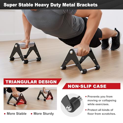 Stainless Steel Push Up Bars, 660 lb Capacity, Black | Reinforced A-frame, raised handles, wide non-slip feet, 660 lb capacity, and ready-to-use set for bodyweight training. - color: Black
