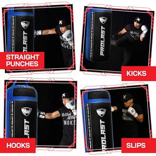 4Ft XL 135Lb Heavy Punching Kicking Bag for Adults, Boxing, MMA, Martial Arts, Muay Thai, Strength Training Equipment - color: Black / Blue, size: Unfilled