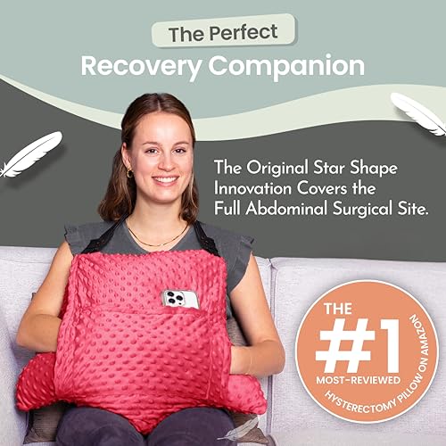 MOYOAMA Hysterectomy Pillow Post Surgery – Form-Fit Support Shield with Secure Straps, 2 Pockets, & Cozy Muff – After Hysterectomy Recovery Must-Haves, Post-Op C-Section Pillow Post Surgery Gifts - color: Bloom Red
