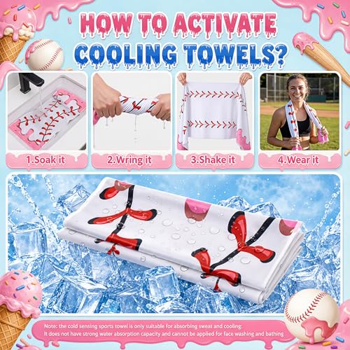 Woanger 24 Pcs Ice Cream Drip Baseball Cooling Towels and Mini Handheld Fans Set Bulk 3 Speeds USB Portable Fans with Sprinkle Design Cooling Towels for Sports Team Games Party Favors Summer Gifts - style: Ice Cream Drip