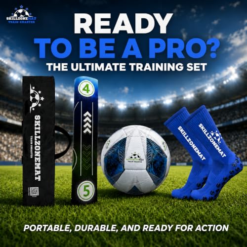 SkillZone Soccer Training Mat with Soccer Ball – Dribbling & Footwork Trainer | Indoor/Outdoor Soccer Training Kit with Interactive Video Hub, Grip Socks & Carry Bag | Control & Agility Practice - color: Galaxy Dribble - Match Kit