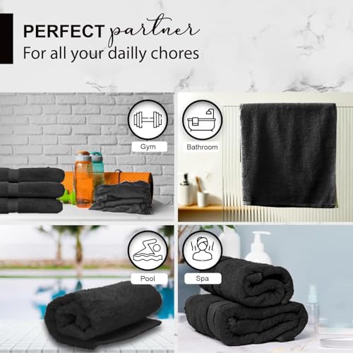 KAHAF COLLECTION 100% Cotton Bath Towels, 24x48 Pack of 6 Towels, Quick Dry, Highly Absorbent, Soft Feel Towel, Gym, Spa, Bathroom, Shower, Pool, Luxury Soft Towels (Black, 24x48-6 Pack) - color: Black, size: 24x48 - 6 Pack
