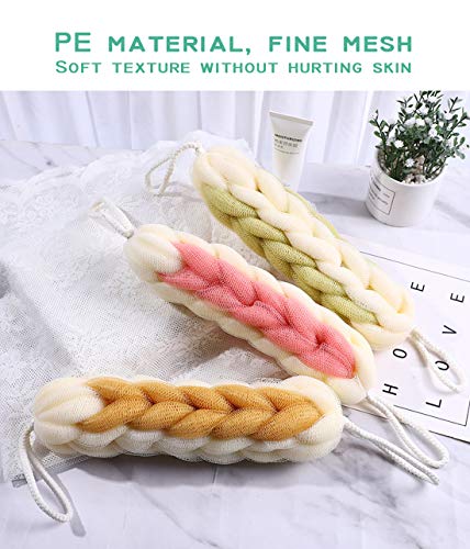 AARAINBOW 2 Packs Upgraded Long Stretch Back Sponge with Rope Handles Back Scrubber Bath Shower Mesh Sponge Exfoliating Body Scrub Stretch Braided Loofah for Men Women Shower Rope (Gray+Green) - color: Gray+green