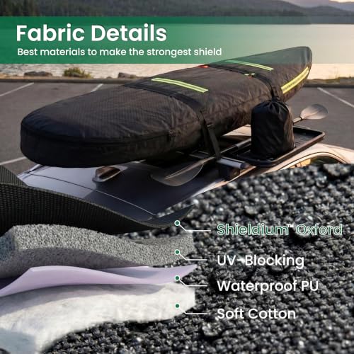 8-10 ft Kayak Cover, Made of 600D Oxford Fabric with a Cotton Lining. Features a Full-Coverage Design, Complete with Zippers and Fluorescent Straps.Suitable for Both Indoor and Outdoor Storage - size: 8-10FT