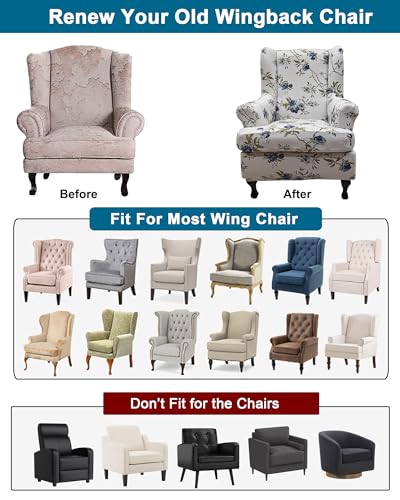 CRFATOP Waterproof Wing Chair Slipcovers 2 Piece Stretch Wingback Chair Cover Spandex Fabric Wingback Armchair Covers with Elastic Bottom for Living Room Bedroom Wingback Chair,B04 - color: Color B04