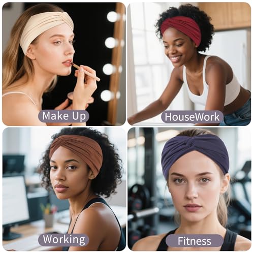 8 Pcs Stretchy Headbands for Women, Absorbed Sport Headband Soft Twist Knotted Hairbands for Daily Life Yoga Workout(Widen) - color: Colour Series