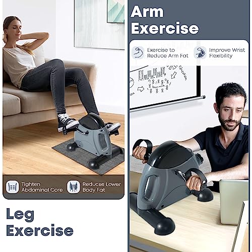 Mini Exercise Bike, AGM Under Desk Bike Pedal Exerciser Foot Cycle Arm & Leg Pedal Exerciser with LCD Screen Displays - color: Gray