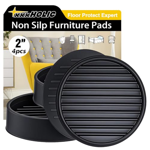 xxxHOLIC Rubber Non Slip Furniture Pads, 2" Black Round, Set of 4 | Furniture Grippers for Hardwood Floors, Anti Skid Furniture Cups, Table & Couch Stoppers, Floor Protectors for Furniture - color: Black, size: 2"Round