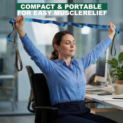 Acozycoo Stretching Strap with Loops,Non-Elastic Yoga Strap for Physical Therapy,Knee Replacement Recovery & Plantar Fasciitis,Leg Stretcher Band for Flexibility & Hamstring Rehab - color: Blue