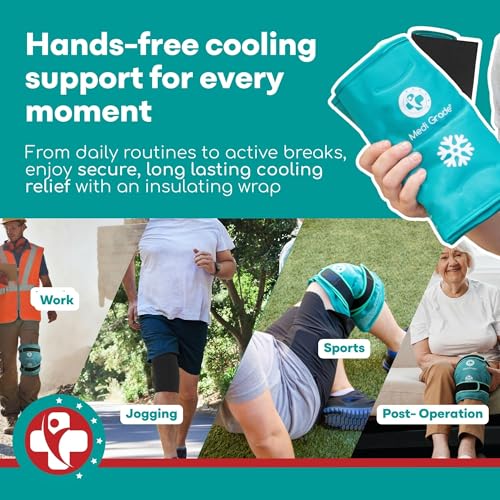 Medi Grade Knee Ice Pack Wrap, Reusable Ice Pack for Knee Pain and Surgery | Flexible cold compress for knee, dual fabric knee ice wrap retains cold longer, eases pain and supports surgery recovery
