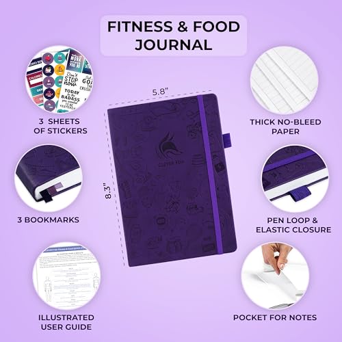 Clever Fox Fitness & Food Journal – Nutrition & Workout Planner for Women & Men – Diet & Gym Exercise Log Book with Calendars, Diet & Training Trackers - Undated, A5 Size, Hardcover (Purple) - color: Purple, size: A5 (5.8'' x 8.3'')