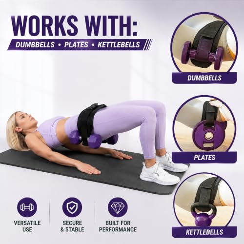 Upgraded Hip Thrust Belt for Dumbbells with 1.54" Stackable Padding (0.81" Belt + 0.71" Cushion), with 1 Resistance Bands & Measuring Tape, Heavy Duty Glute Bridge Weight Belt for Home Gym Workout
