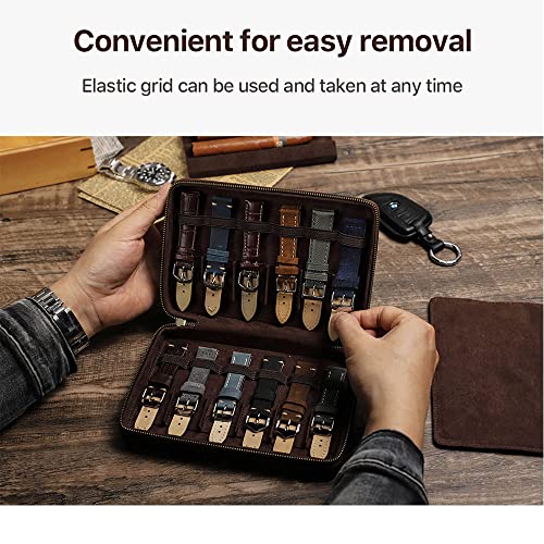 CONTACTS Full Grain Leather Watch Band Case Travel 12 Slot Watches Bands Box for Men Watches Strap Holder Storage Organizer Fits Most Watch Bands by Handmade - size: 12 Slot