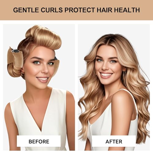 Heatless Curls Overnight Hair Care Set - Jumbo Velvet Hair Curlers | No Heat Hair Rollers for Women, Comfortable Sleep-In Hair Rollers with Satin Scarf, No Heat Damage Curling Rods for All Hair - color: Kahki-4PCS