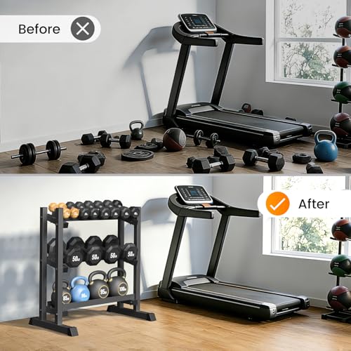 3-Tier Dumbbell Rack, 1100LBS Capacity Adjustable Weight Rack, Heavy-Duty Weight Stand for Dumbells & Kettlebells, Compact Weight Storage Organizer for Home Gym (Rack Only) - size: 18.7 x 34.7 x 36.6 inches