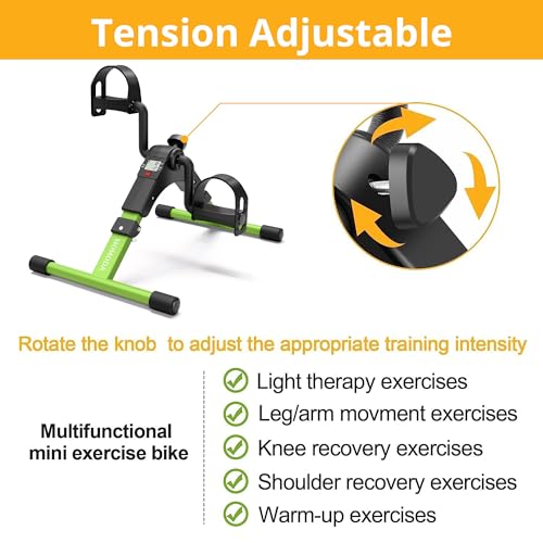 Pedal Exerciser Desk Exercise Bike Leg and Arm Bike with LCD Monitor Foldable (black/green)